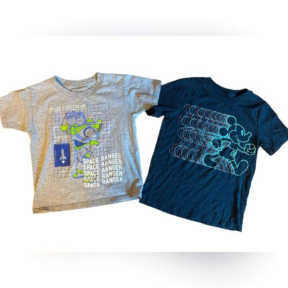 DISNEY Buzz Lightyear and Mickey Mouse Short Sleeve Boys Tee Shirts 2 PC SZ 6-7 - Picture 1 of 9
